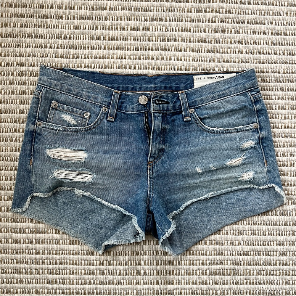 Rag and Bone Cut Off Distressed Denim Shorts in Gunner